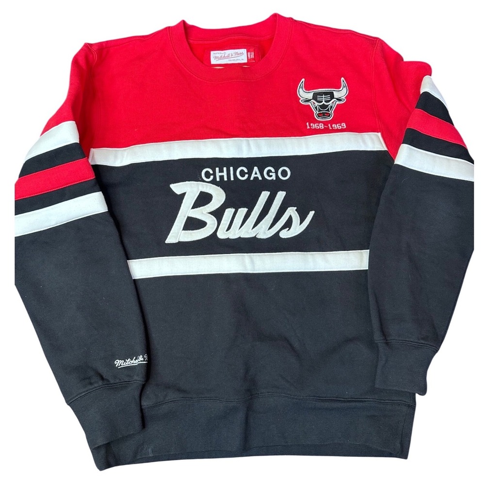 Mitchell Ness Chicago Bulls Men Pockets Pullover Sweatshirt Heavyweight RN119208